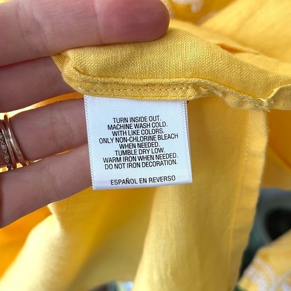 Charter Club Linen Luxury Yellow Bejeweled 100% Linen Tunic Top - Size S - Picture 7 of 10